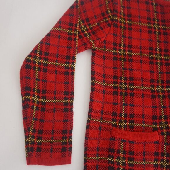 Vintage Classic Elements Red Black Tartan Button Up Cardigan Sweater PS - Picture 8 of 10